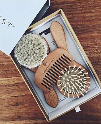 Summer & West Natural Wooden Baby Brush and Comb Set - Best Newborn Hair Brush Set - Unisex