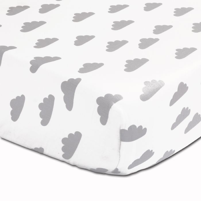 Peanut Shell Fitted Cot Sheet Grey Clouds