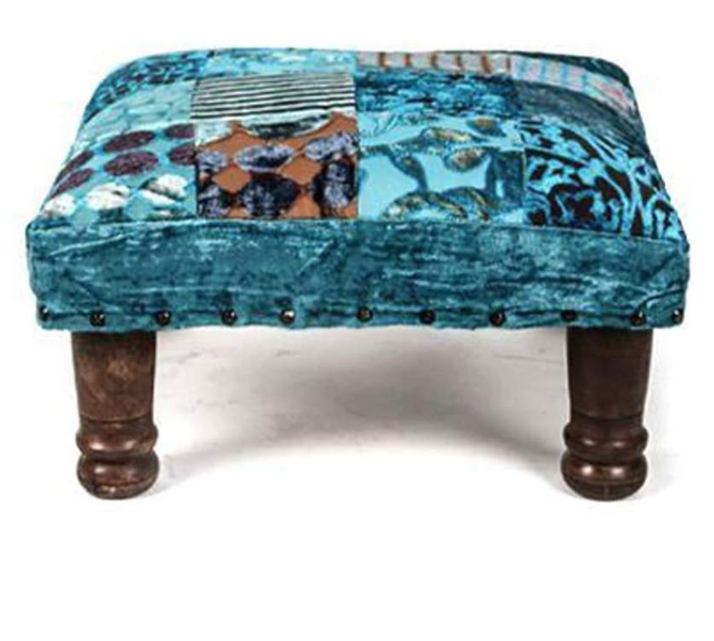 Turquoise Velvet Patch Stool