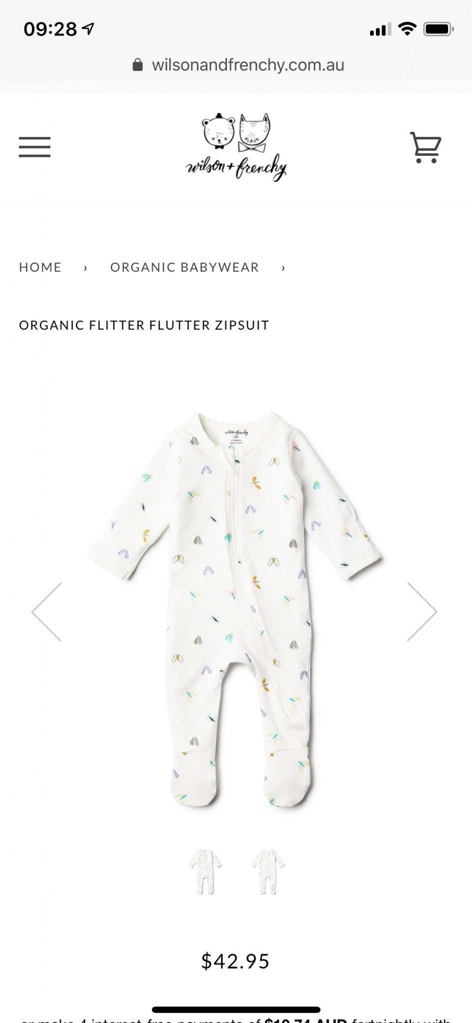 Flitter flutter onesie size 1