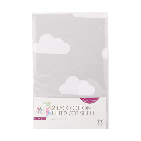 2 Pack Cotton Fitted Cot Sheet - Clouds