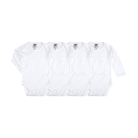 4 Pack Long Sleeve Bodysuit-White,000