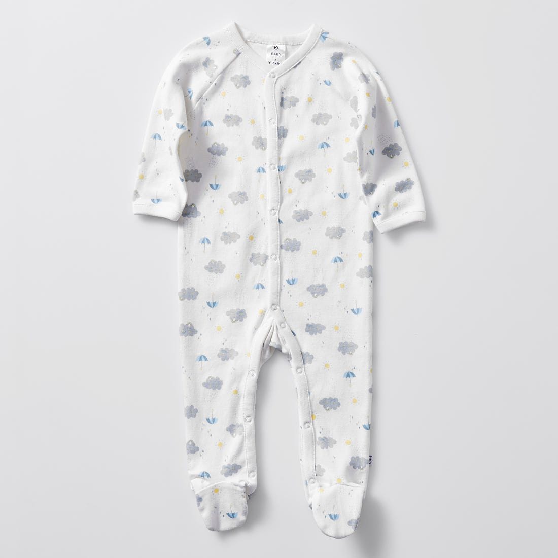 Baby Sloth Print Coverall - White Clouds (Newborn Size)
