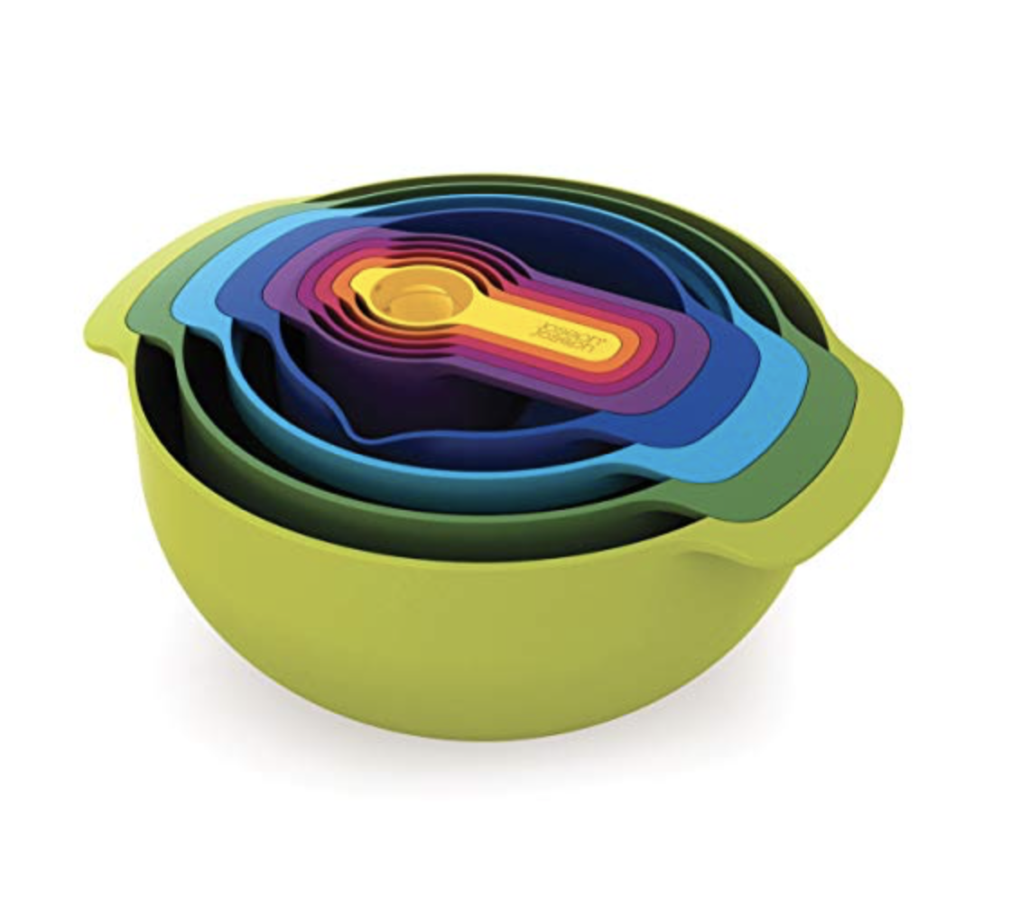 Joseph Joseph 40031 Nest 9 Nesting Bowls Set with Mixing Bowls Measuring Cups Sieve Colander, 9-Piece, Multicolored