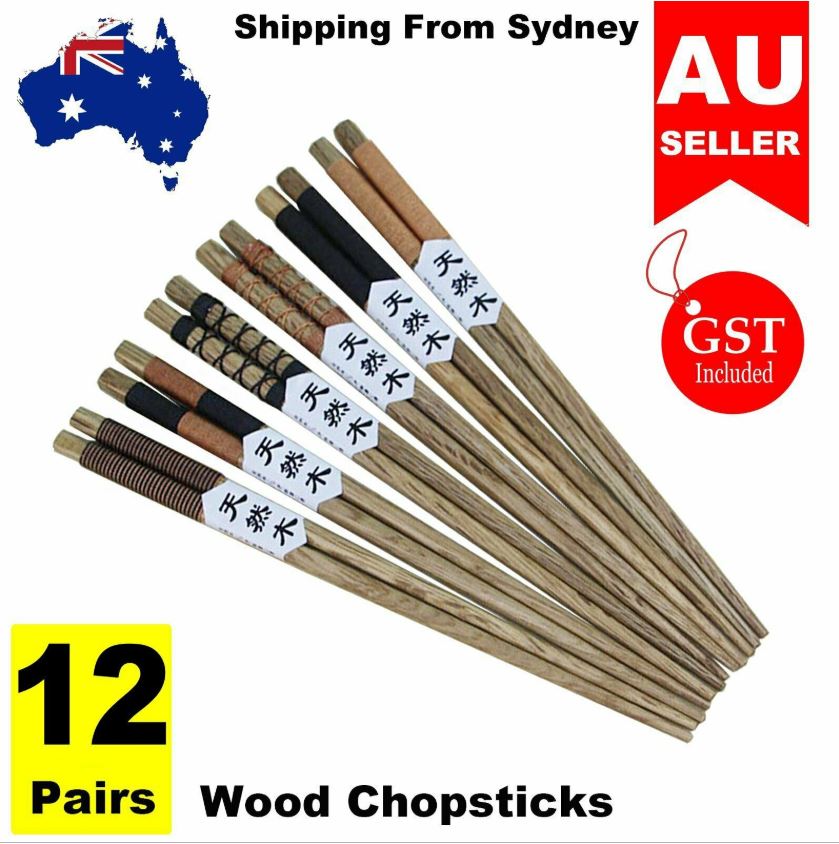 12Pairs Japanese Natural Chestnut Wood Chopsticks Handmade Set