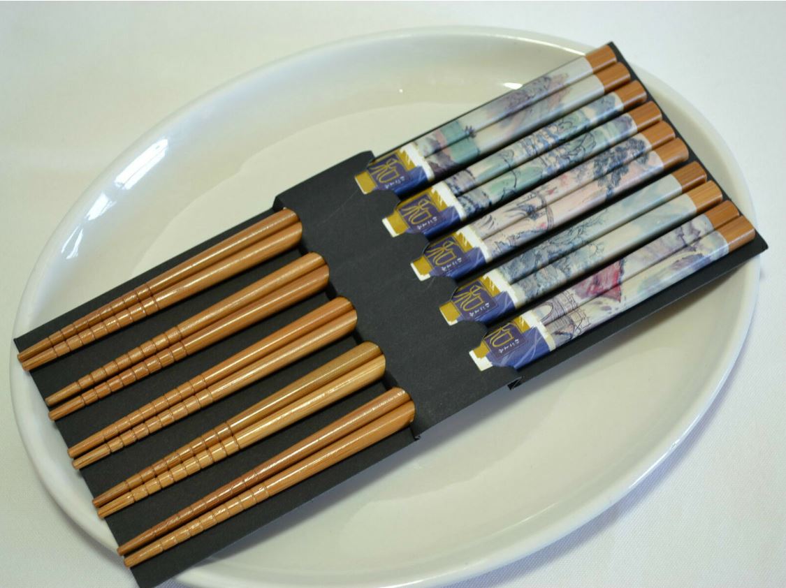 Chinese Japanese Handmade Natural Bamboo Chopsticks Gift 5 Pairs