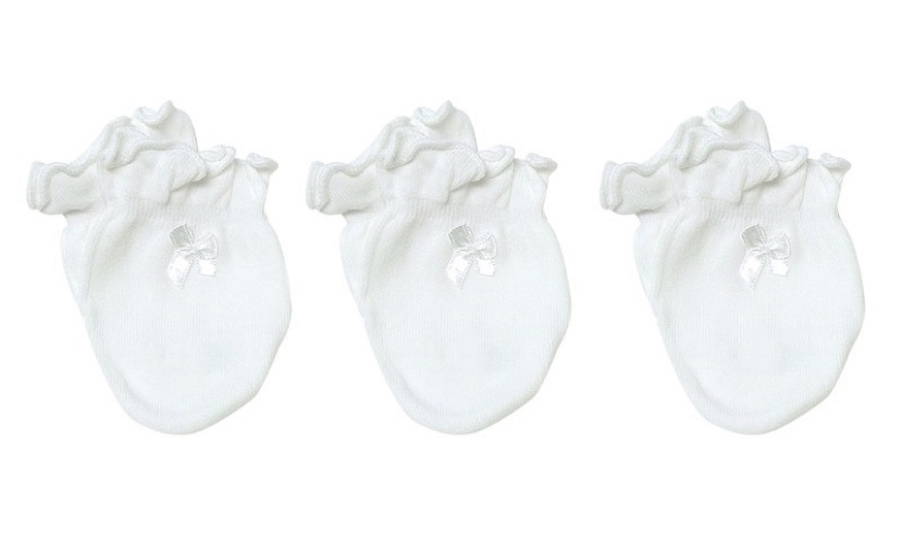 Playette Newborn Essential Mittens White 3 Pack