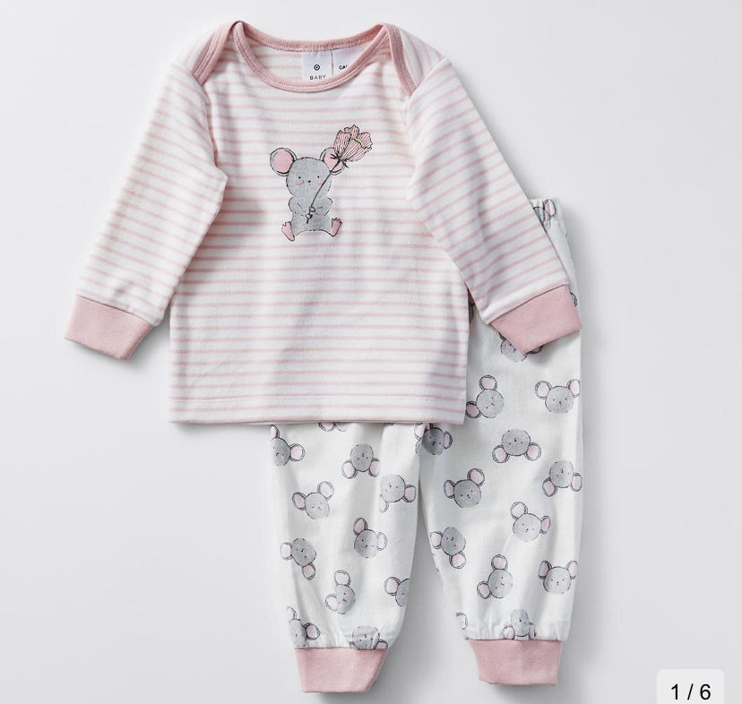 Baby Mouse Jersey Flannelette Pyjama Set