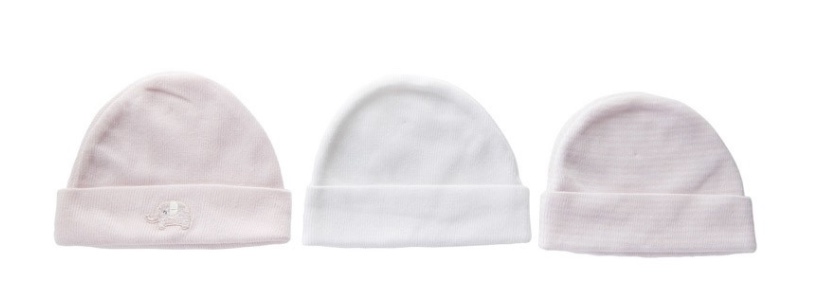 Playette Newborn Hats White/Pink 3 Pack