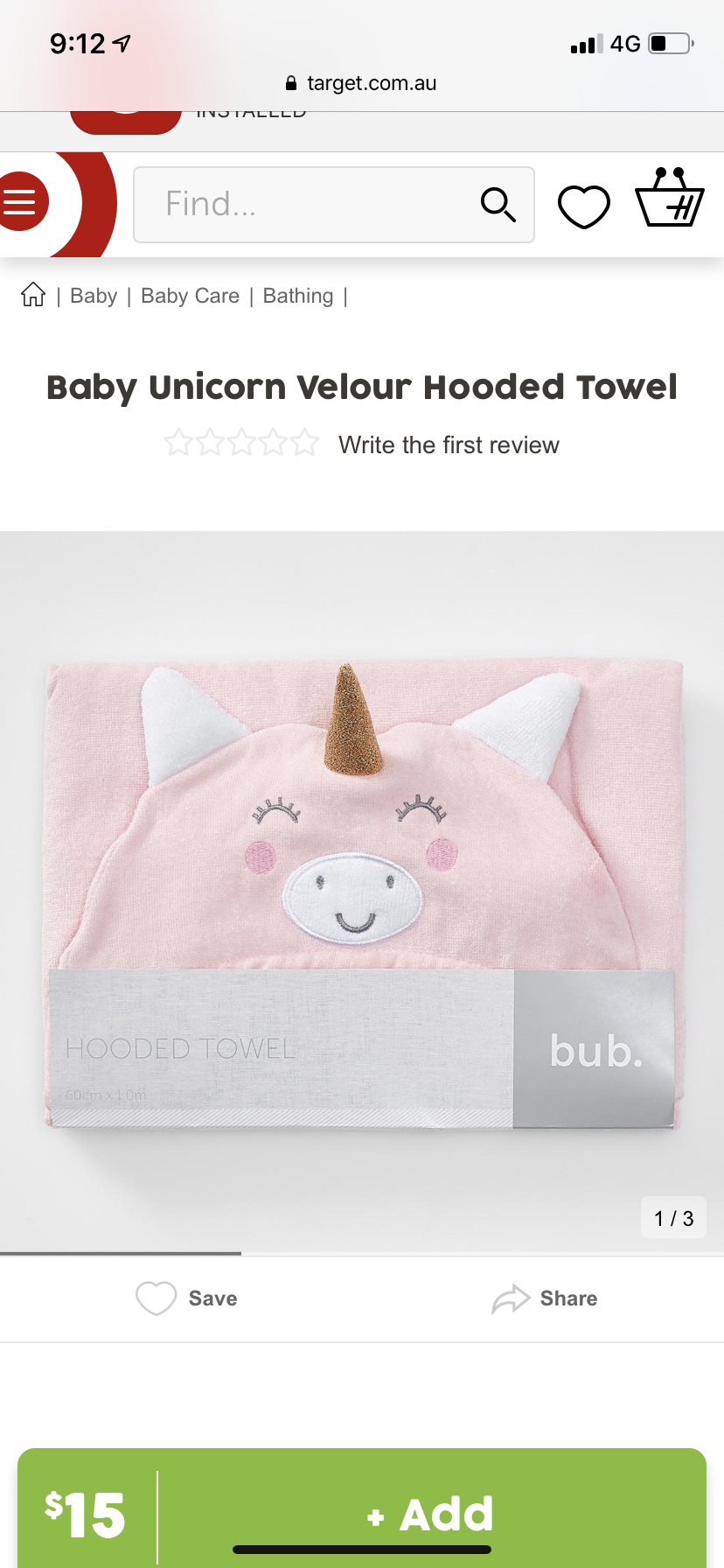 Baby Unicorn Velour Hooded Towel