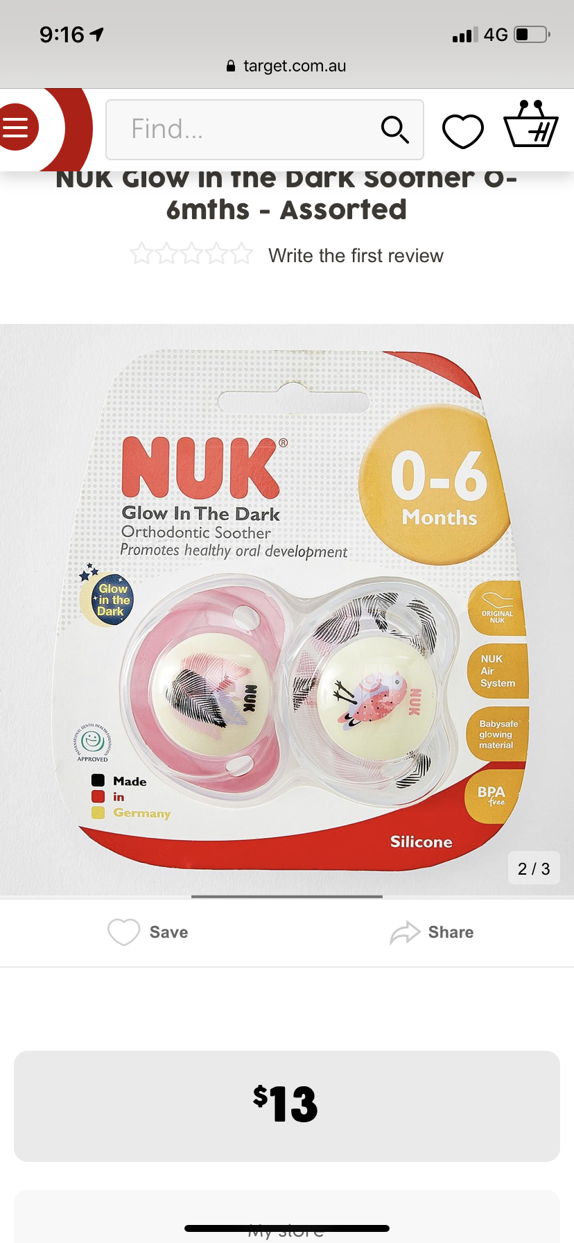 NUK Glow in the Dark Soother 0-6mths