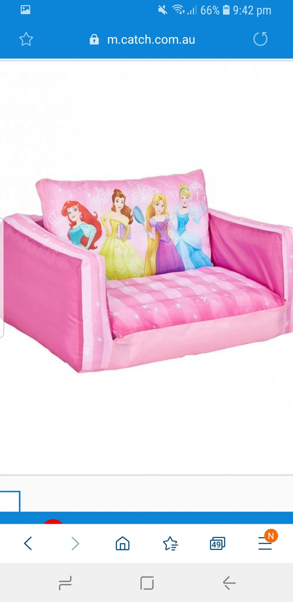 Pink kids pull out sofa