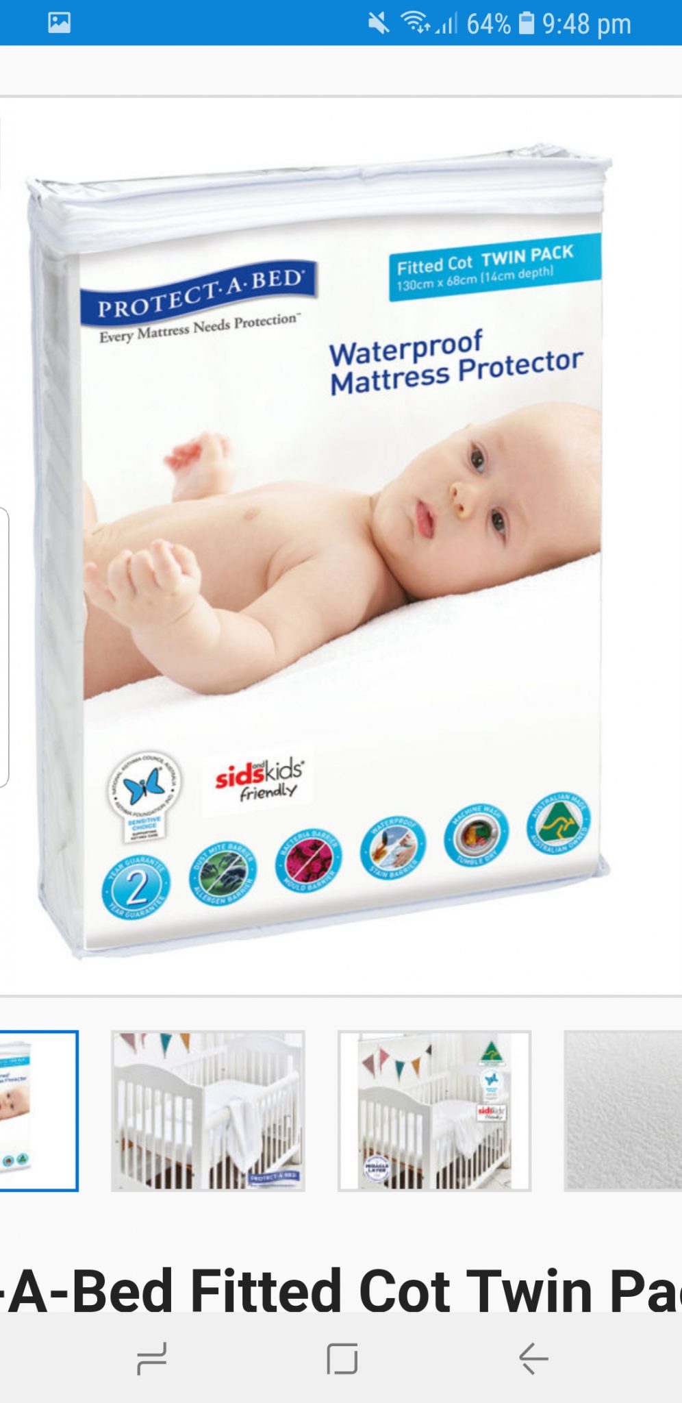 Mattress protector for cot