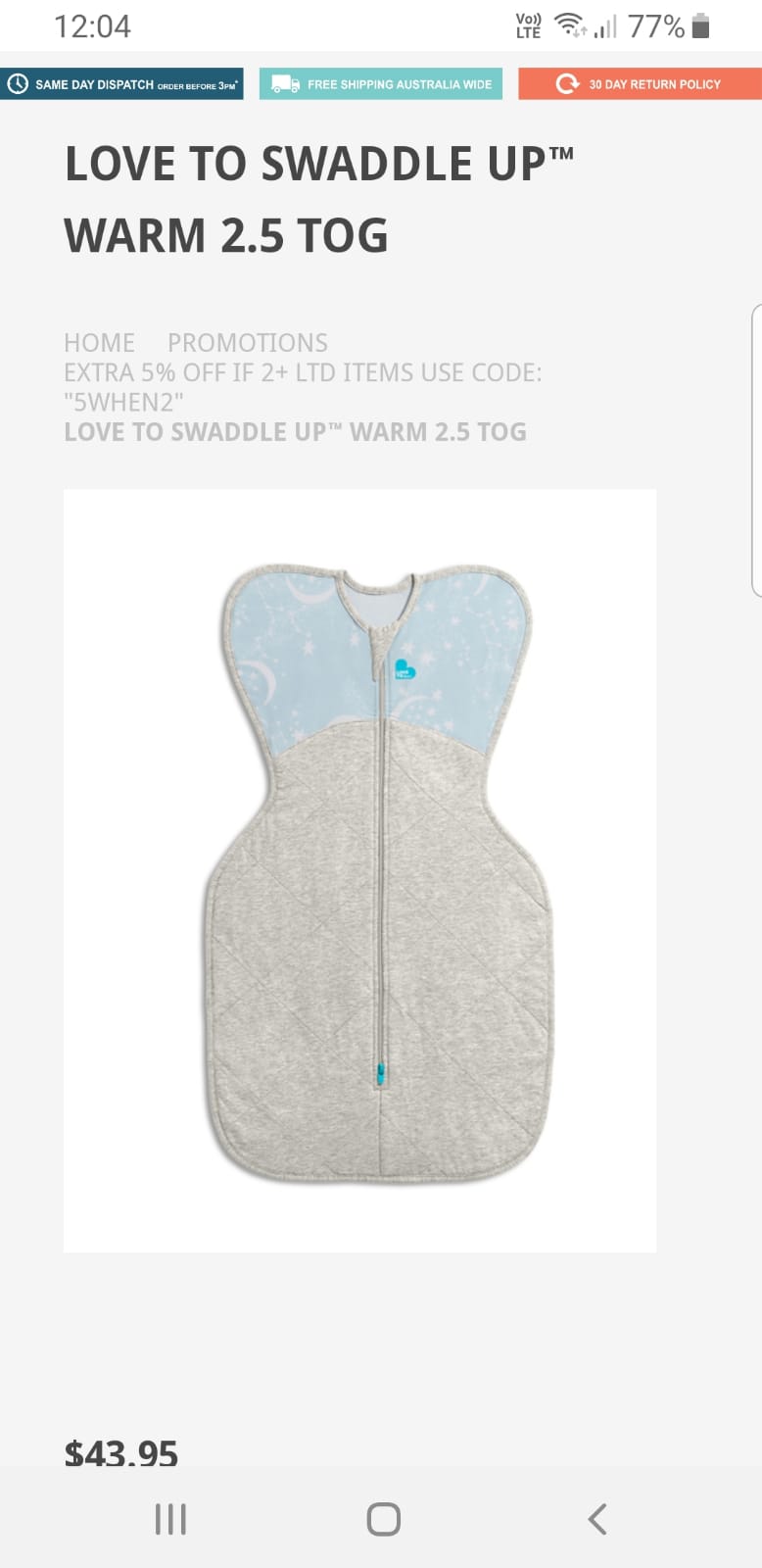 Love to dream, swaddle up, small (3-6kgs), 2.5 tog