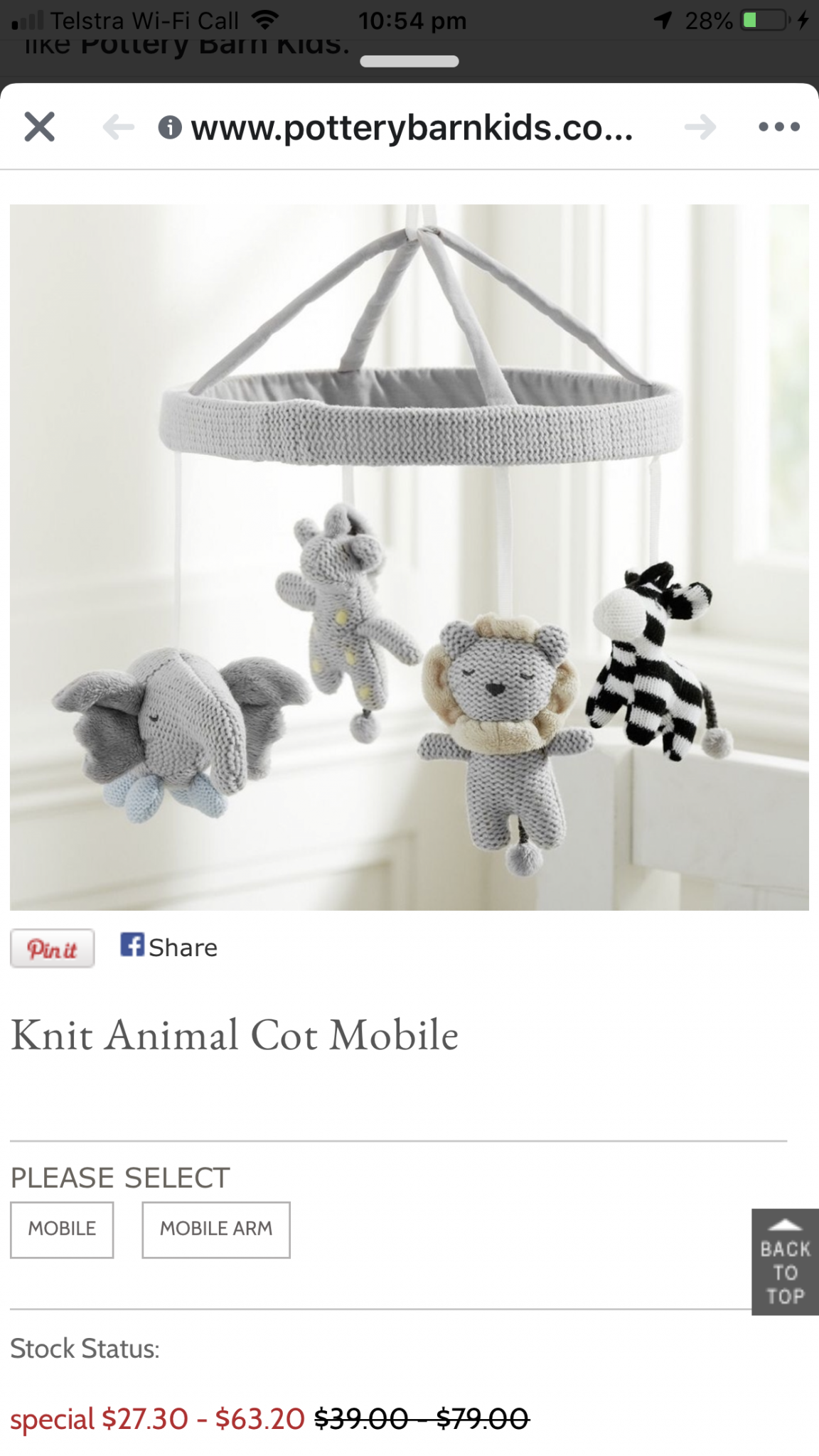 Knit animal cot mobile