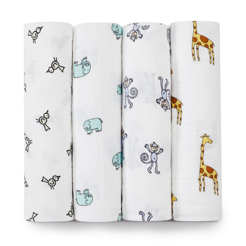 Aden & Anais Classic Swaddle Jungle Jam White Yellow 4 pack