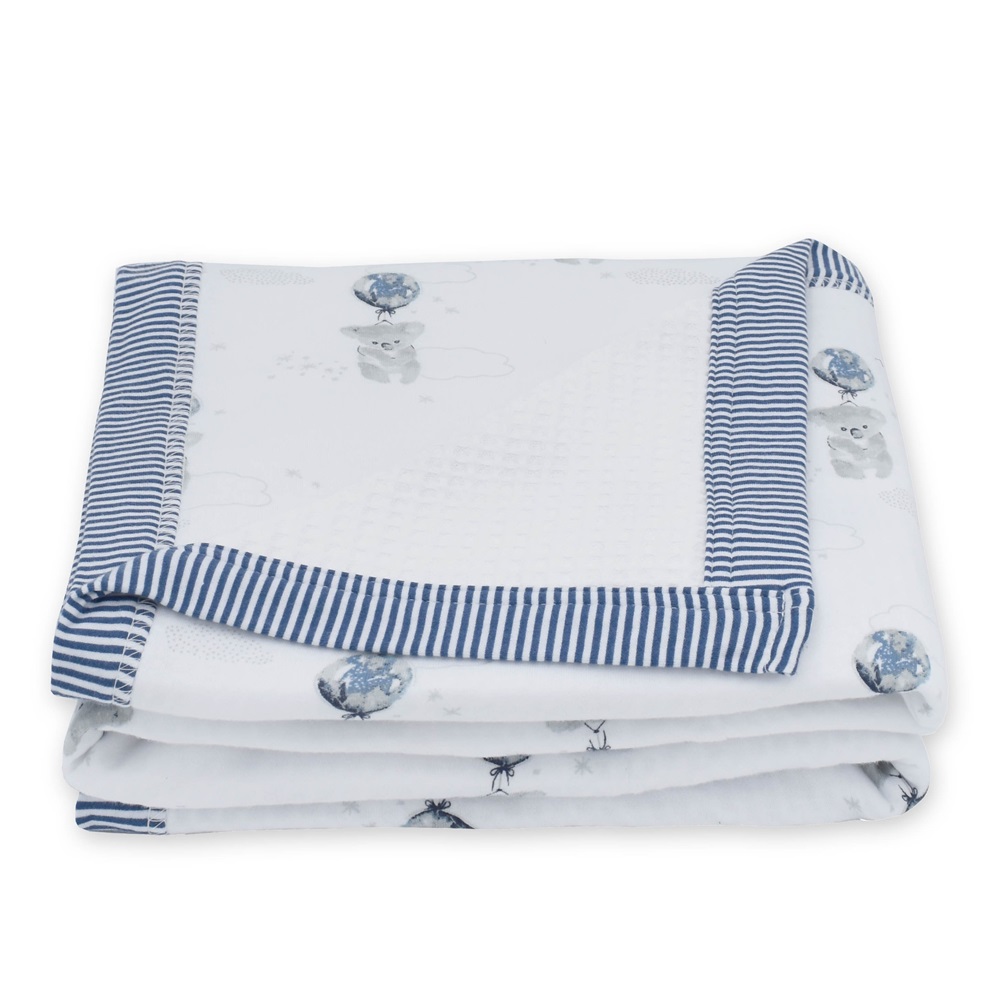 Living Textiles Cot Waffle Blanket Koala/ Navy Stripe