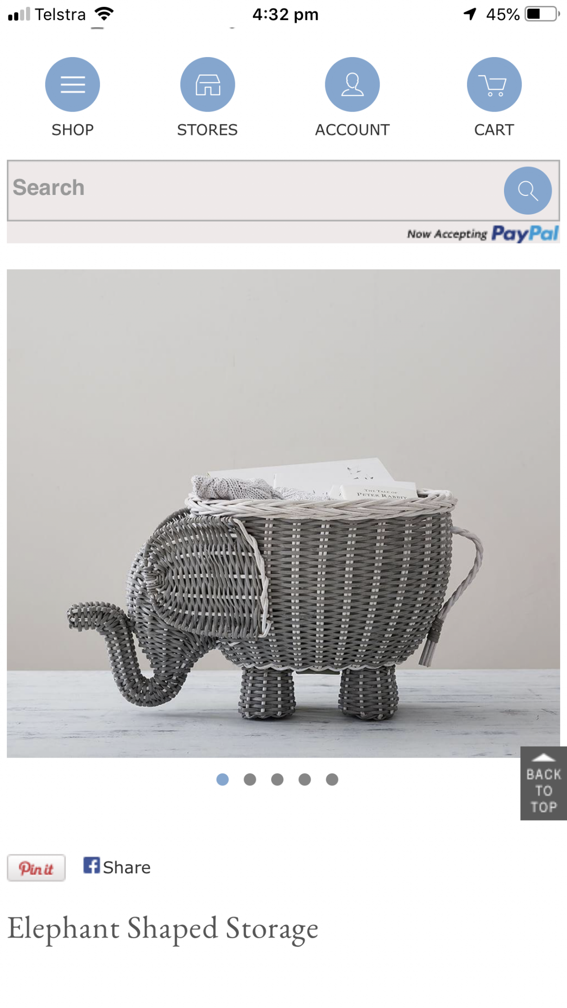 Elephant shaped storage basket