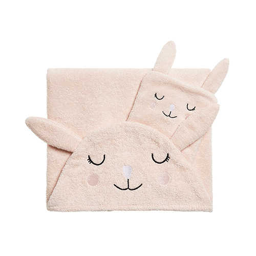 Adairs Baby Pink Bunny Hooded Towel & Wash Mitt Set