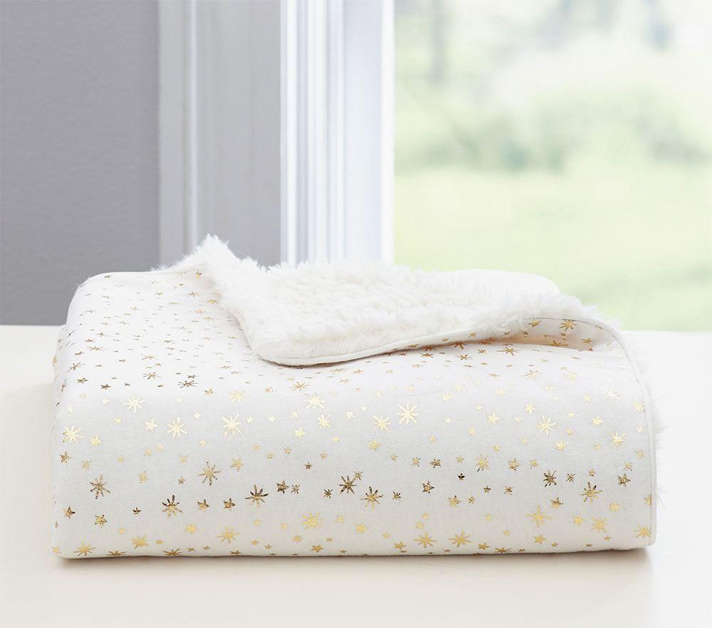 white & Gold Star Sherpa Baby Blanket