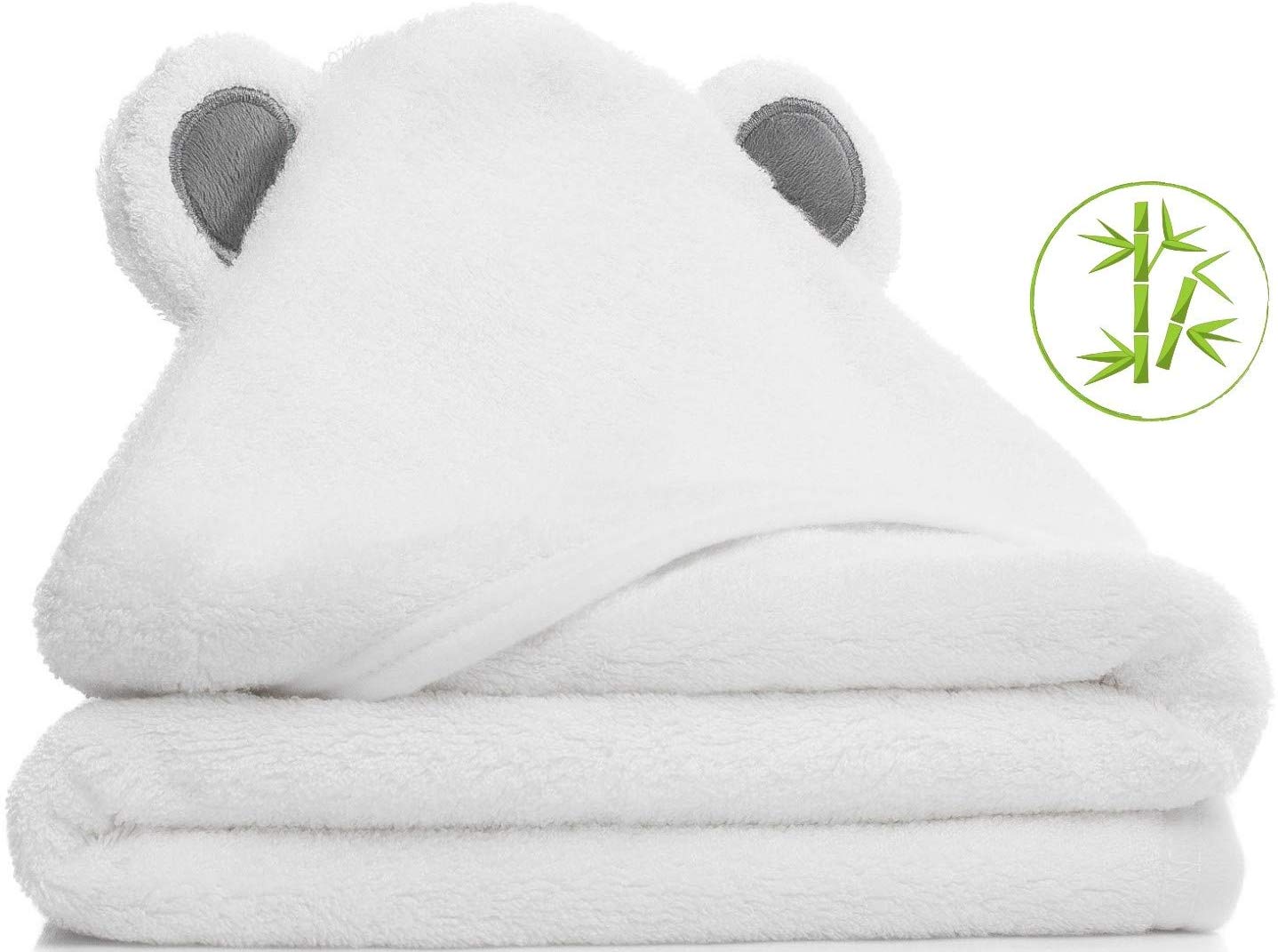 Extra Thick Bamboo Baby Towel with Ears - Ideal Gift for Newborns Infants and Toddlers up to 3 Years - Bundle: Included Washcloth + 2 Hanging Hooks