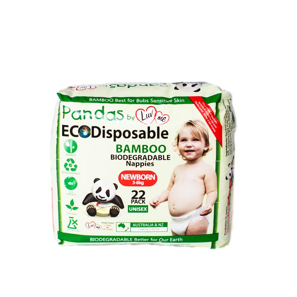Luvme Pandas Bamboo Biodegradable Nappies - Newborn Unisex