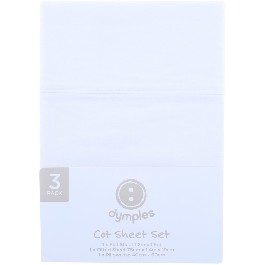 Dymples Baby Cot Sheet Set - White