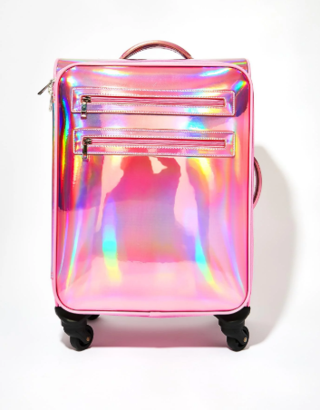 Pink holographic suitcase
