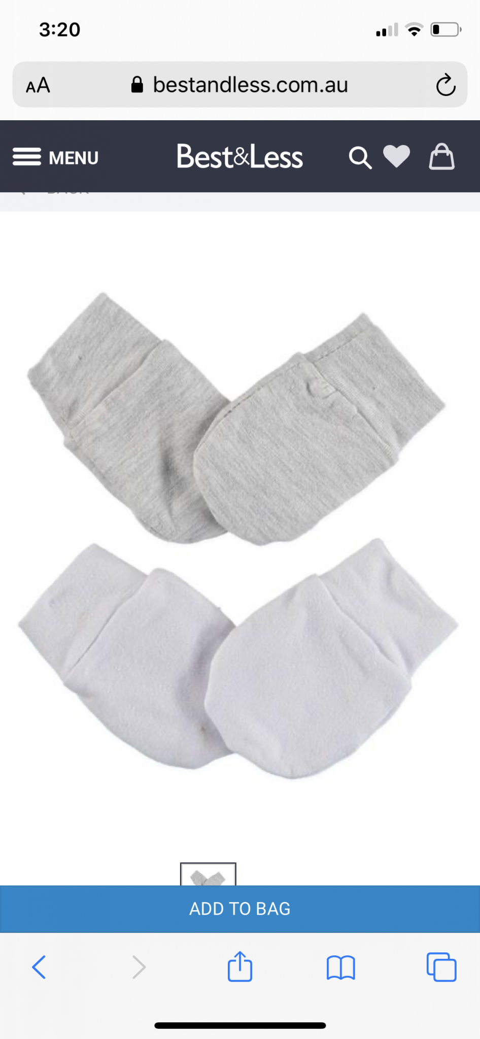 2 PACK BABY COTTON ELASTANE MITTENS Grey