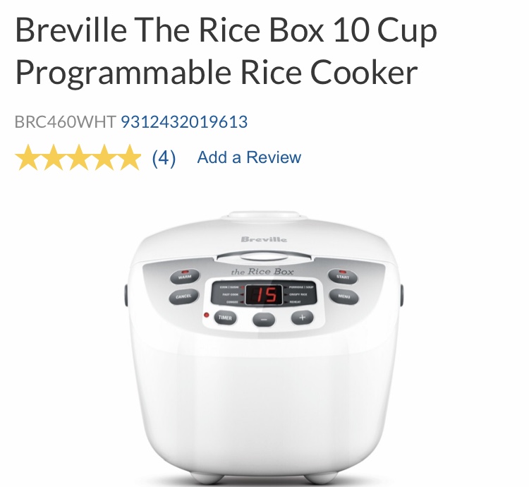 Breville The Rice Box 10 Cup Programmable Rice Cooker