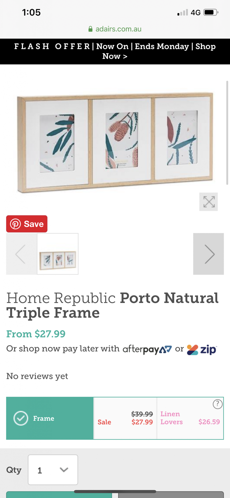 Home Republic Porto Natural Triple Frame