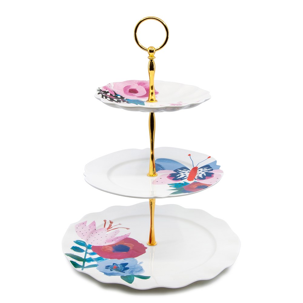 Salt & Pepper Willow New Bone China 3-Tier Cake Stand