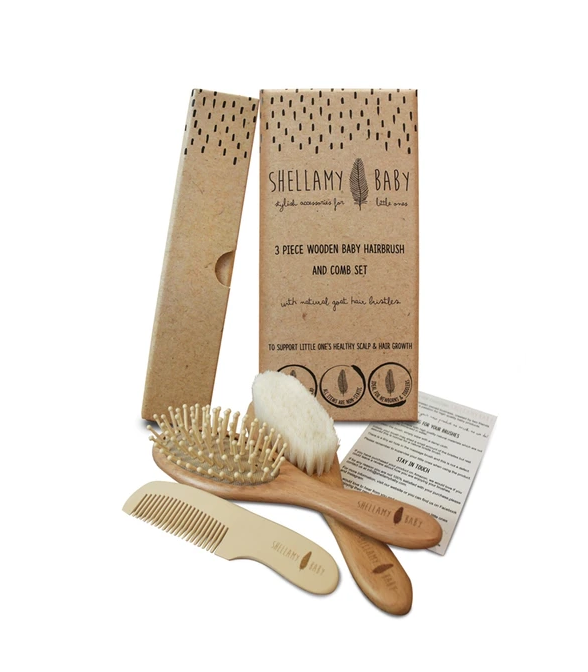 Monkeynmoo 3 piece wooden baby hairbrush & comb set $35
