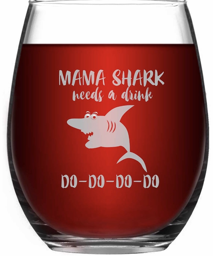 Mama Shark Wine Glass