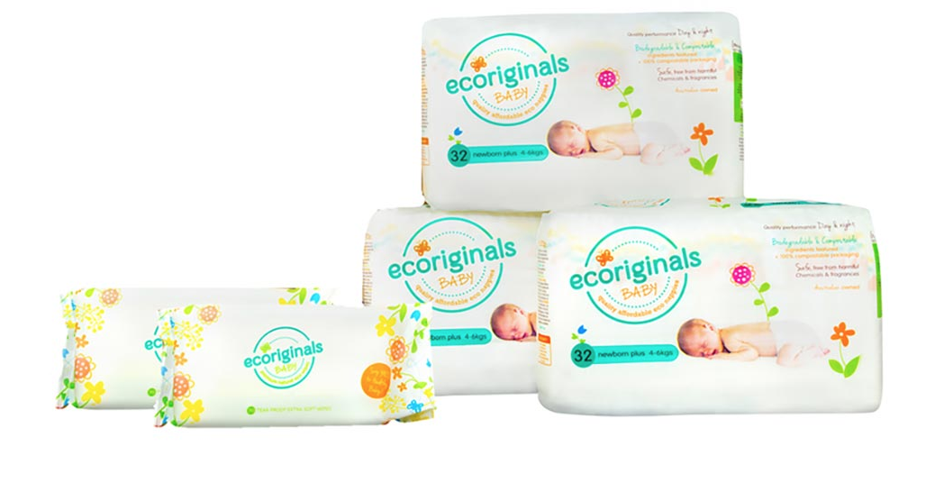 Eco Originals - 3 Bags Nappies & 2 Bags of Wipes (Newborn Plus)