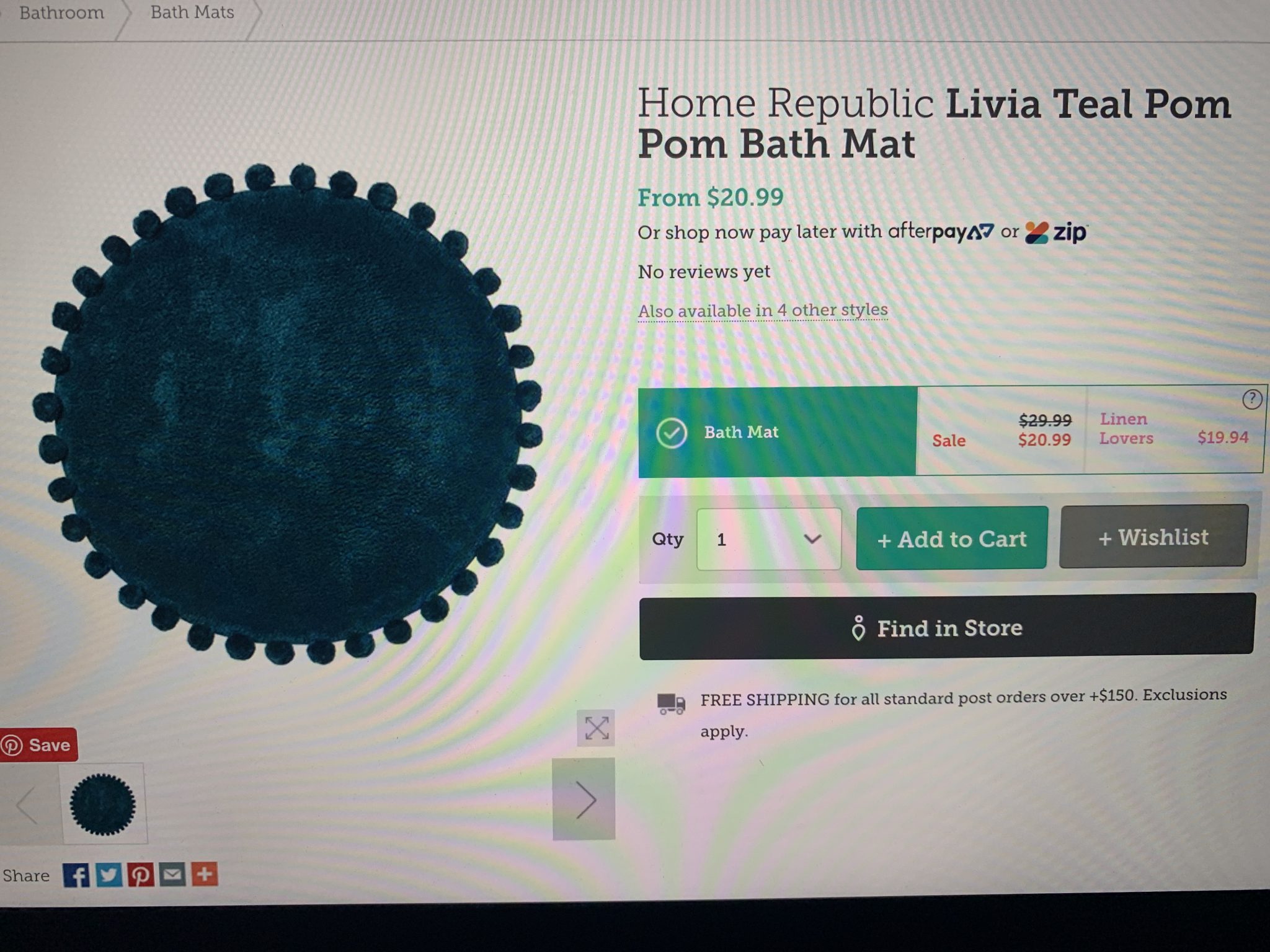Home Republic Livia Teal Pom Pom Bath Mat