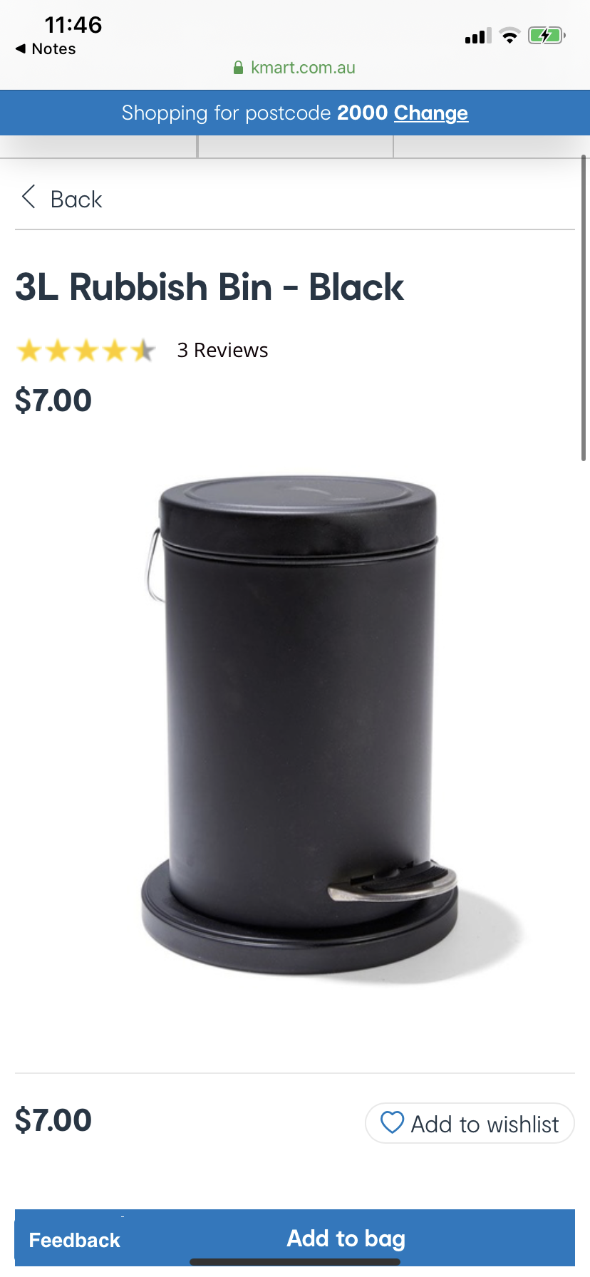 3L Rubbish Bin - Black x3