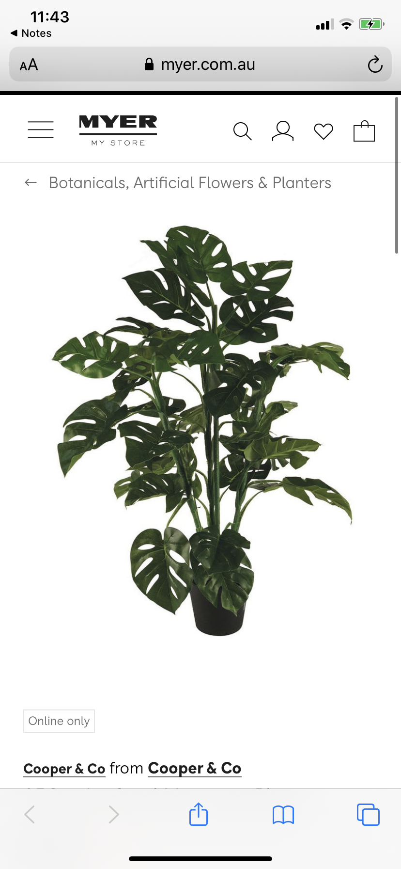 Cooper and Co Plant 95Cm Artificial Monstera
