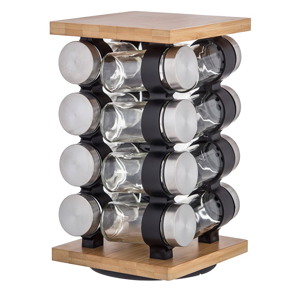 House - Davis & Waddell Romano Bamboo & Glass 16 Piece Spice Jar Set with Rack