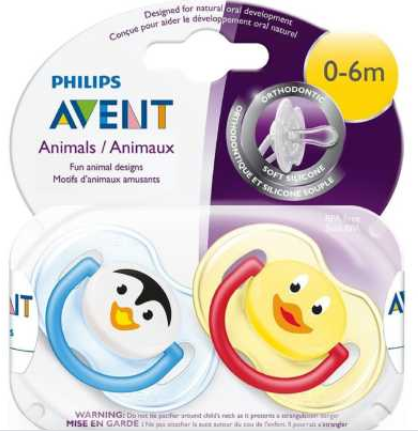 Avent Animal Baby Soothers 0-6 Months 2 Pack - Assorted