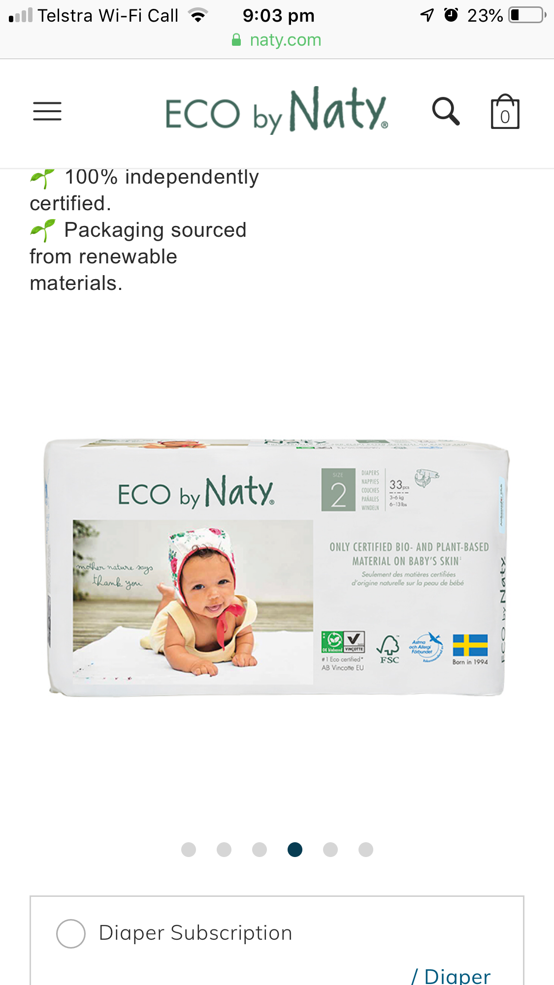 Eco by Naty Baby Nappies Size 2 Pack 33 $23.00