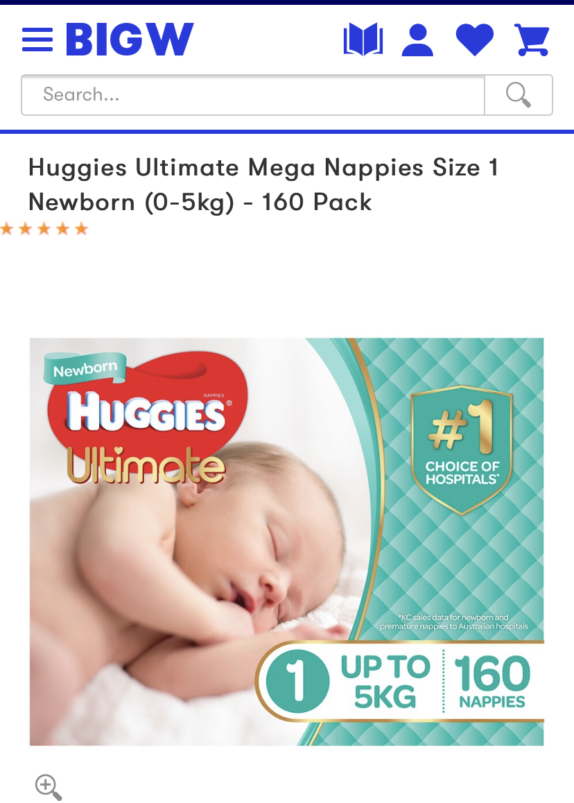 Huggies ultimate mega nappies size 1 - 160pack - big W