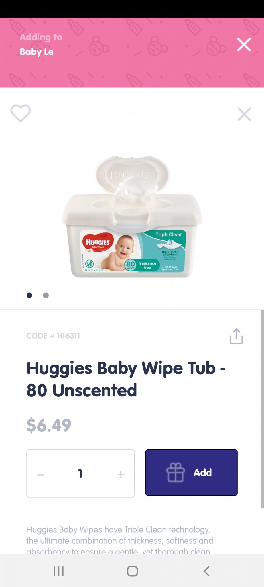 Huggies baby wipe tub - unscented