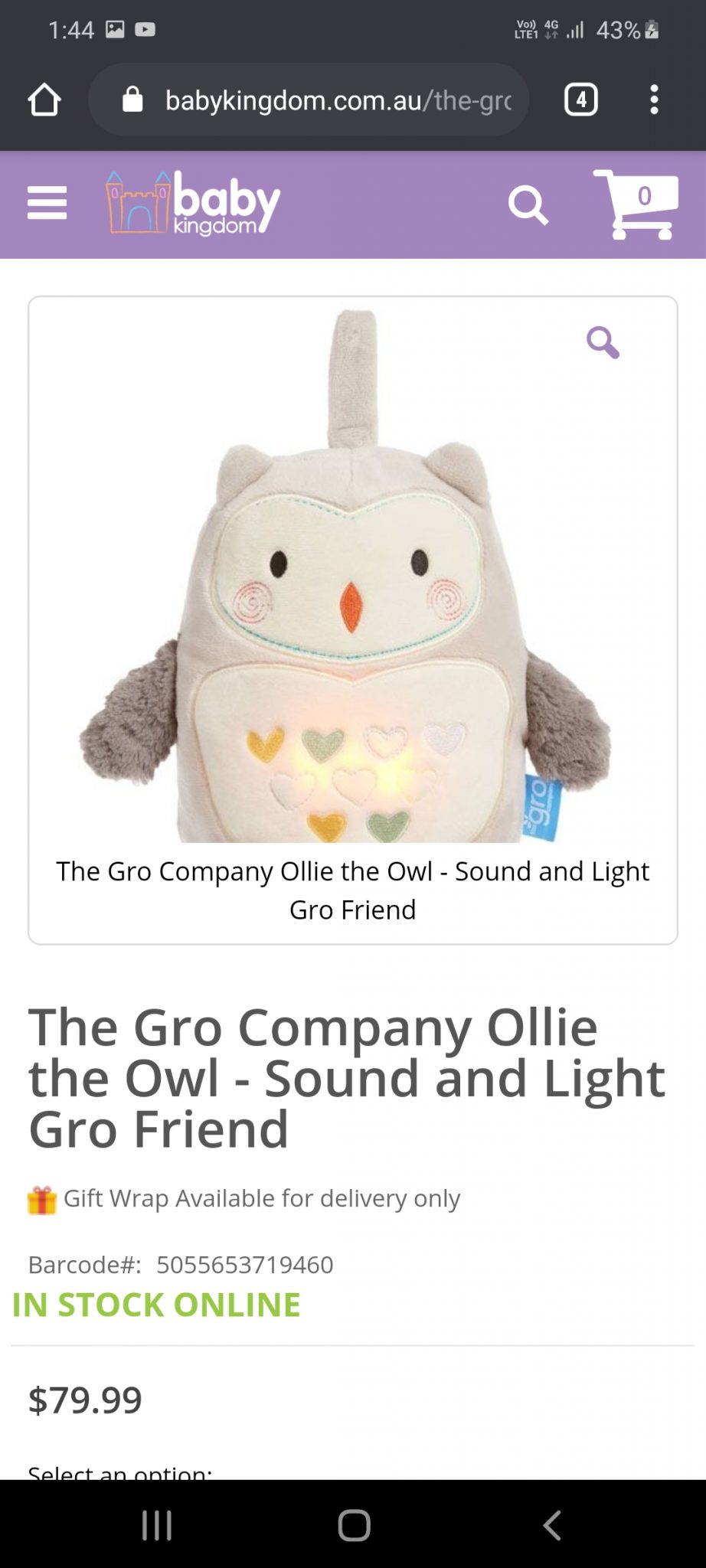 The gro can't Ollie the owl sound and light from friend