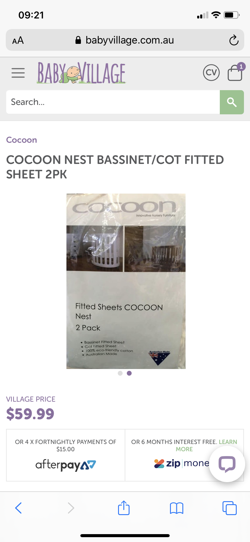 Cocoon nest cot/bassinet fitted sheet 2pk