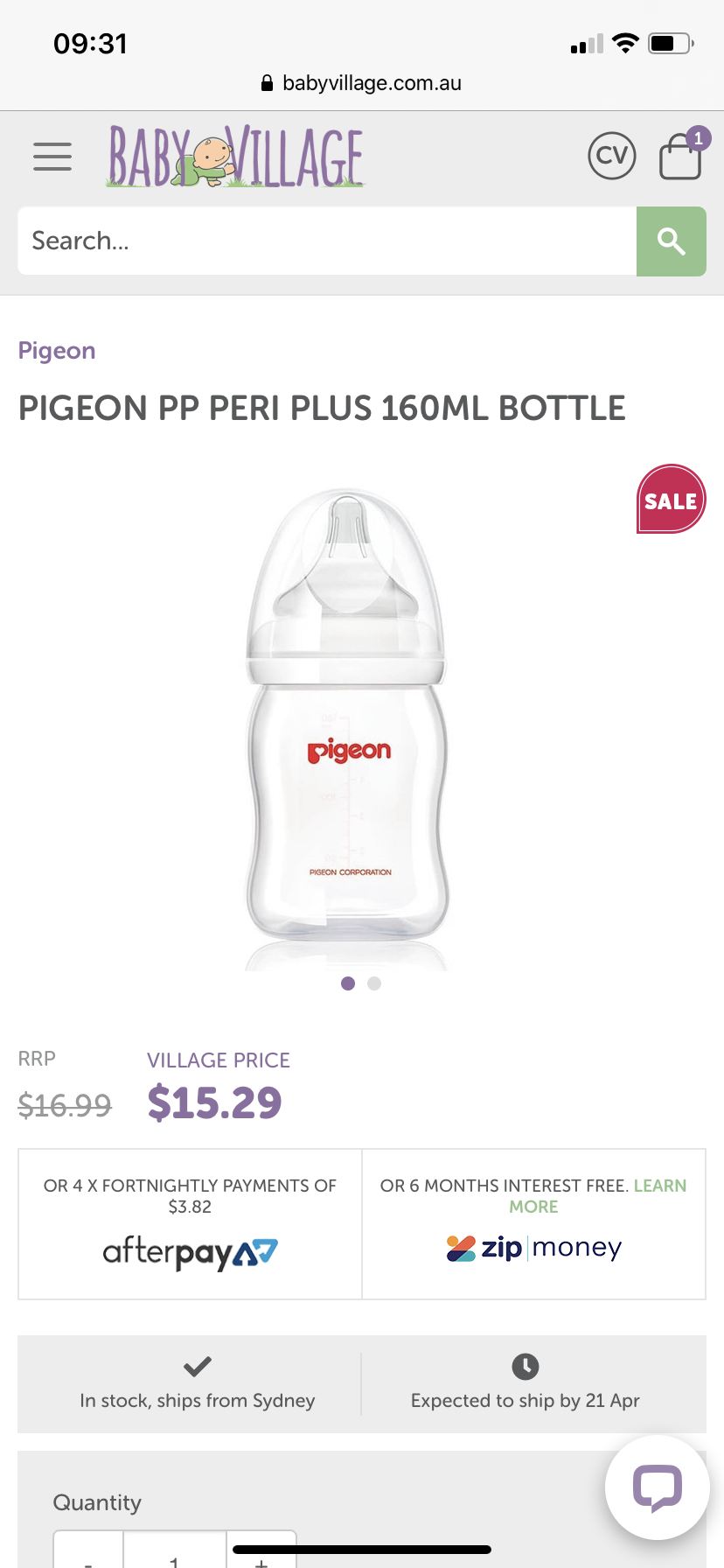 Pigeon pp Peru plus bottle 160ml