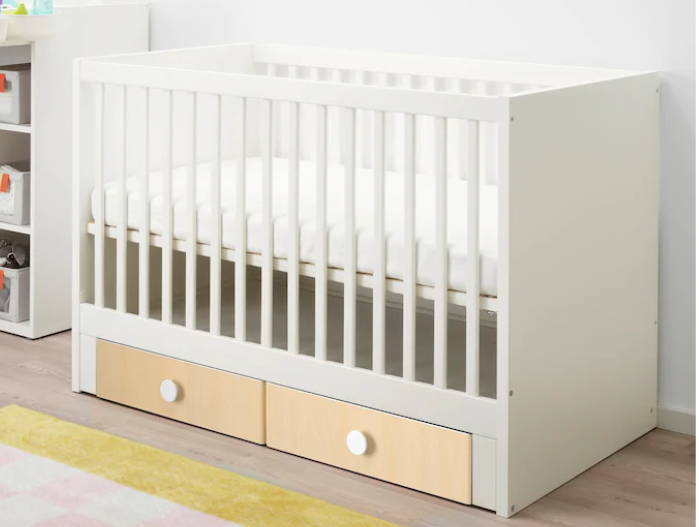 White/Tan Cot with Drawers