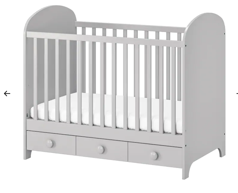 Gray Cot with Drawers