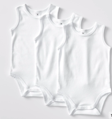 Baby Organic Cotton 3 Pack Sleeveless Bodysuits - White