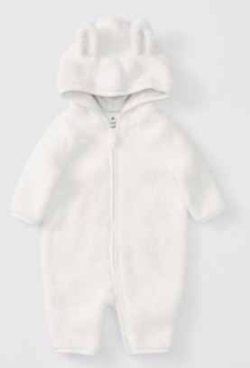 Baby Fleece Hooded Coverall - White